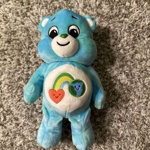 2022 Care Bears Unlock the Magic Blue/Green  Bear 9"‎ Plush Heart Rainbow Earth